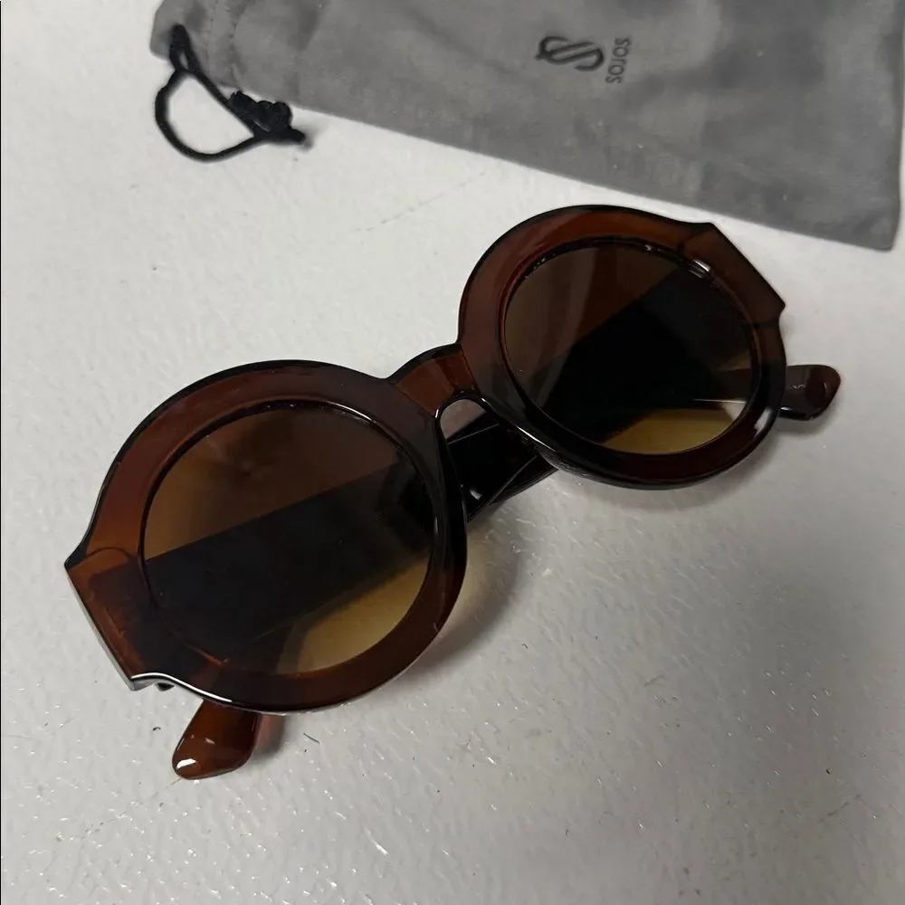 Round Brown Sunglasses with Case LIKE NEW Large Womens Frames